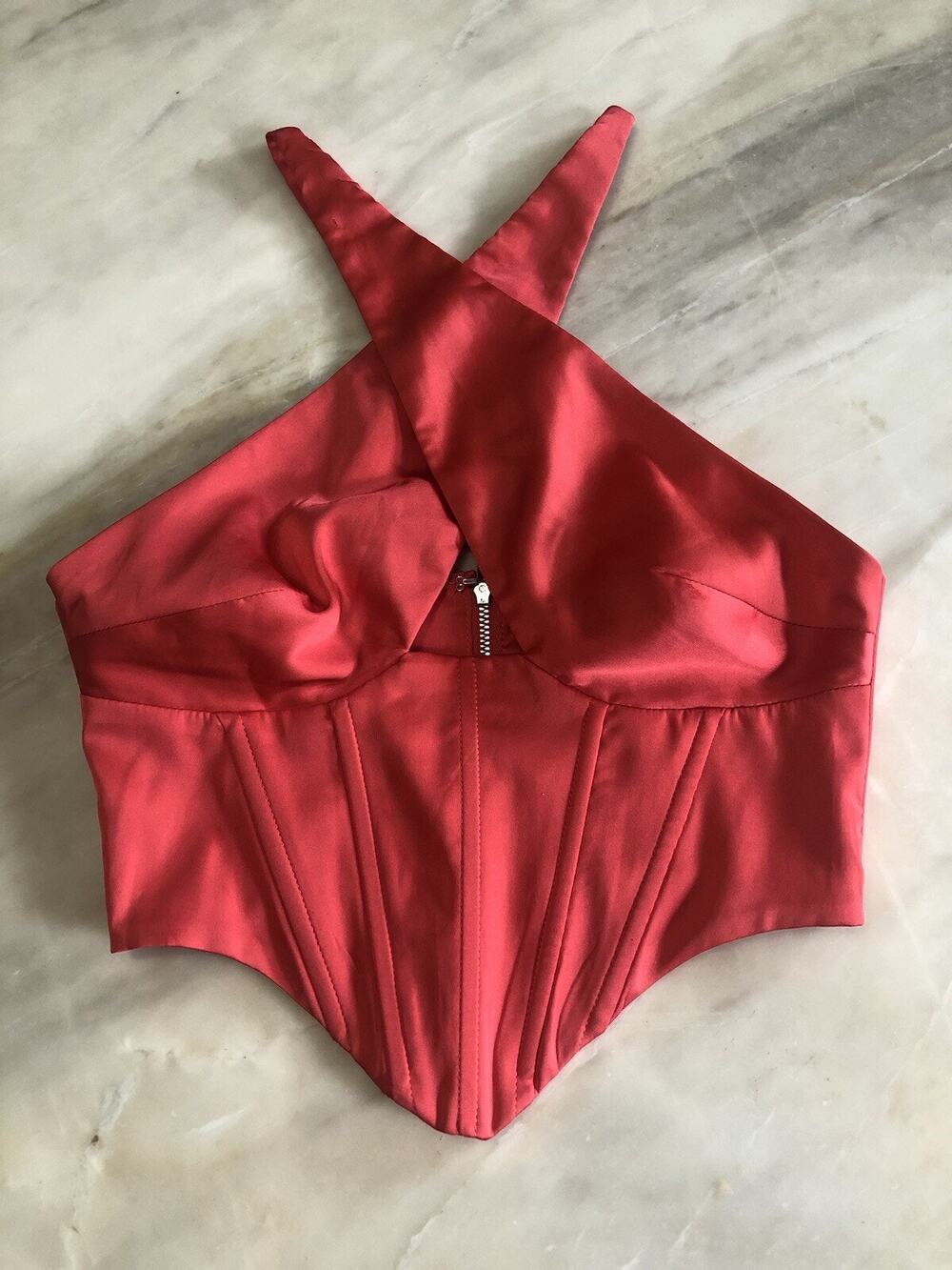 NEW Oh Polly Hot Pink Bustier Cropped Strappy Corset Top Womens Size US 2